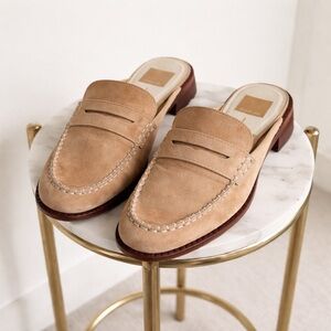⭐️SOLD Suede Mule Loafers | Light Tan Minimal Slip-On | Dolce Vita